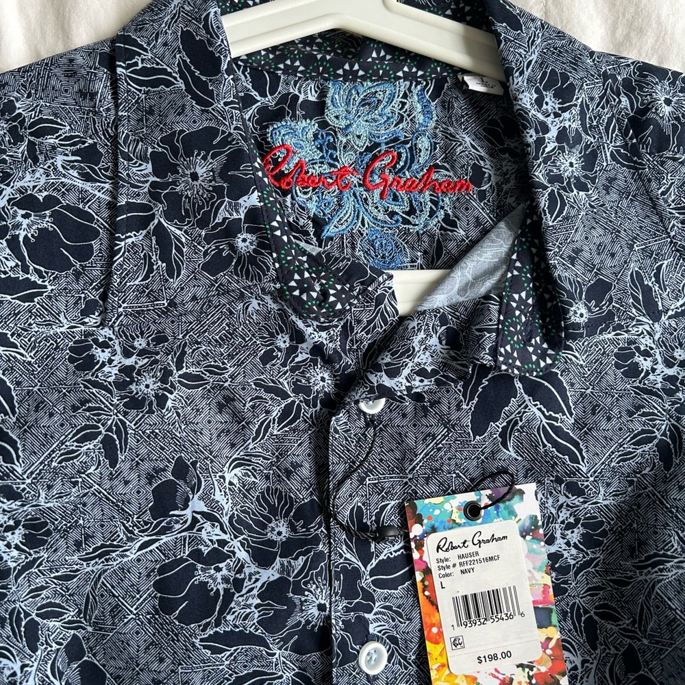 Robert Graham Blue Casual Button Down Shirt Floral Design
